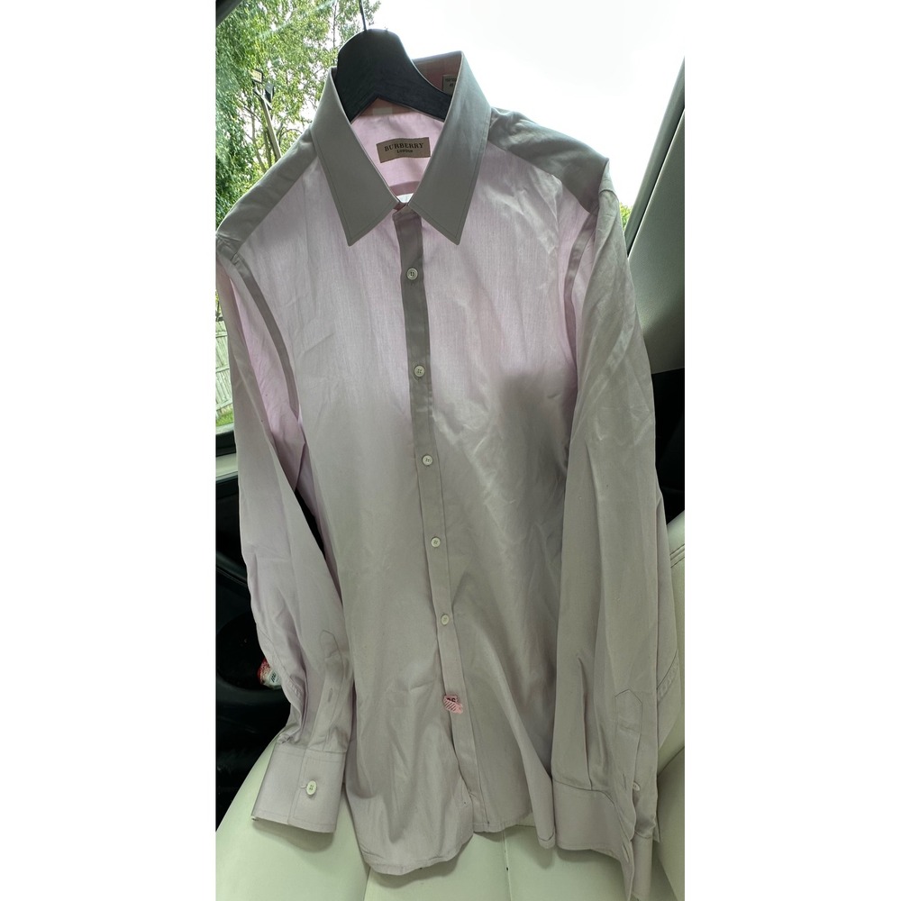 Burberry London Mens Tailored Shirt Pink 16 34-35 Long Sleeve Cotton Nova Check